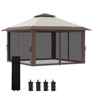 Fällbart Lusthus Paviljong Krämvit av Stål och Tyg för Trädgård och Evenemang Höjdjusterbar med UV-Skydd och 4 Nätgardiner 4 x 4 m