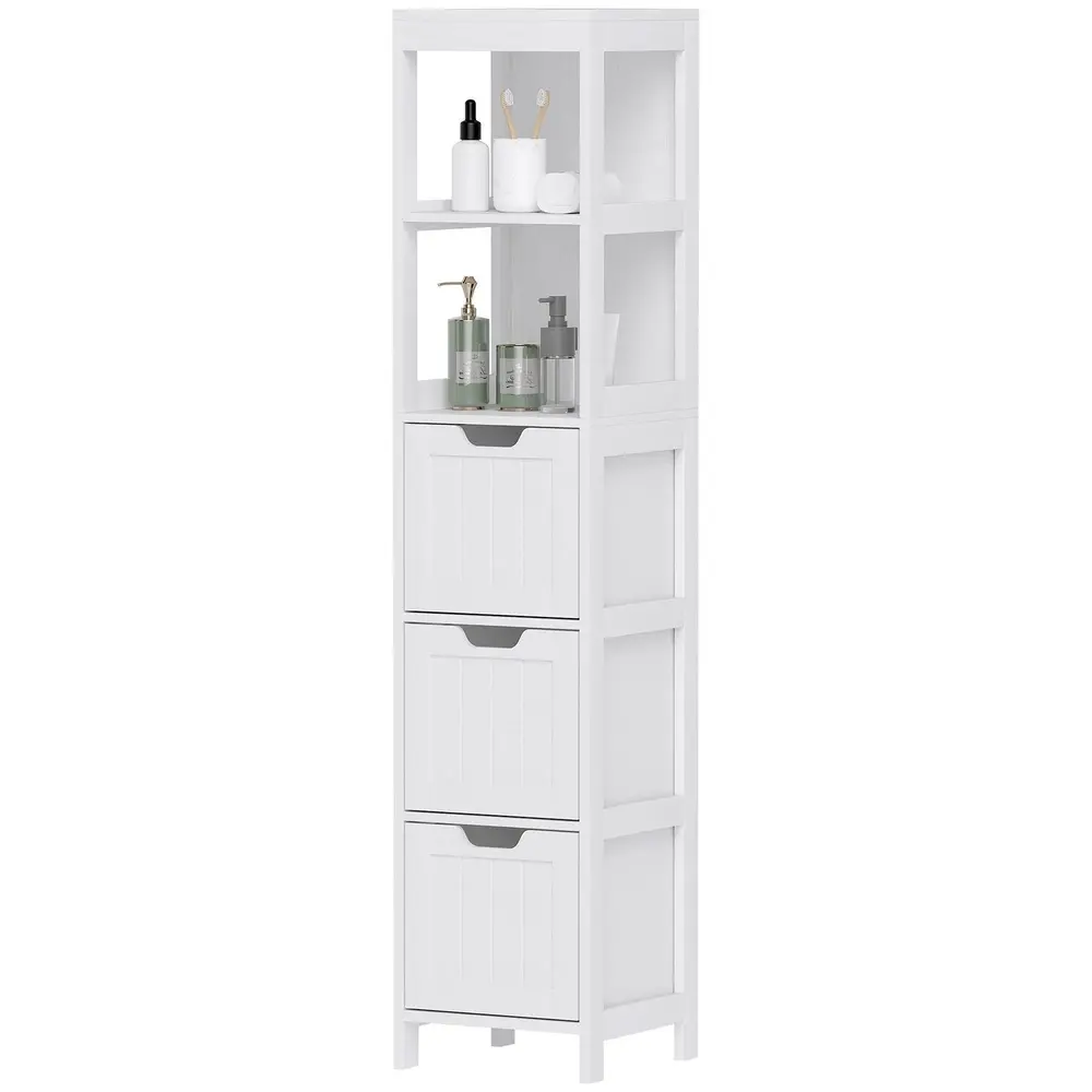 Badrumsskåp Högskåp 3 Lådor Vit av 30 x 30 x 142,4 Cm