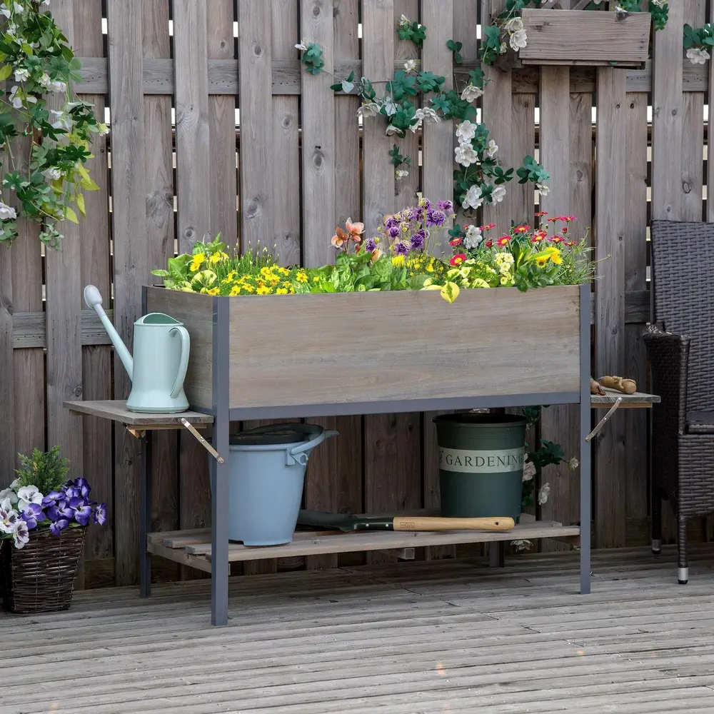 Upphöjd Odlingsbänk med Hyllor 140 x 46 x 75,5 Cm