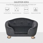Lyxig Hundsoffa i Grå Plysch, Elegant Hundbädd med Träben och Ryggficka, Bekväm Sovplats för Små Hundar, Grå, 70 x 47 x 30 cm