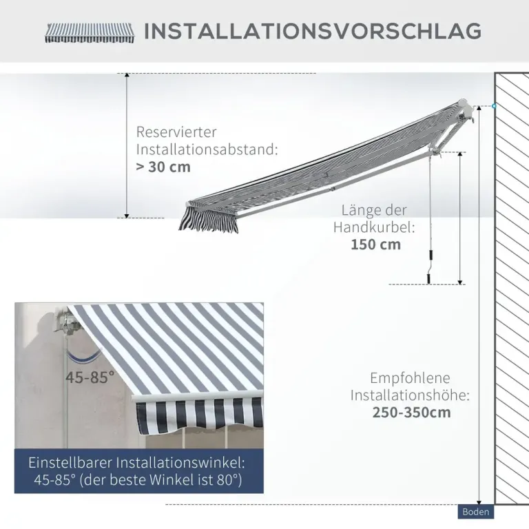 Ledarmsmarkis med Handvev Aluminium 2,95 x 2,45 m