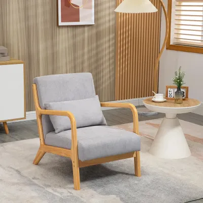 Fåtölj Grå av Sammetslook och Trä Vadderad Stol