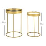 Satsbord med Upphöjd Kant 2-Pack, Runda Soffbord i Metall och Trä, Elegant Guldram för Vardagsrummet, Vit/Guld