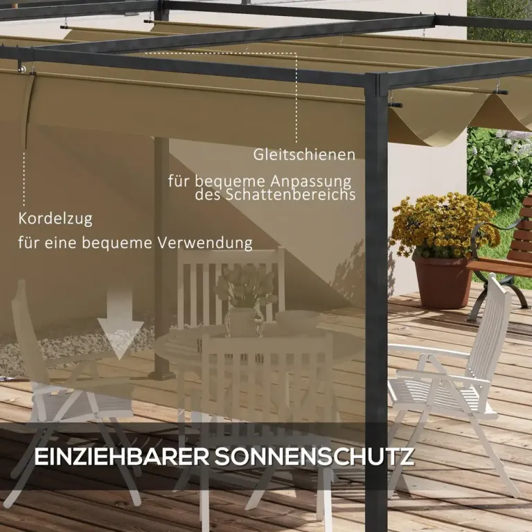 Pergola Trädgårdspaviljong med Tak Khaki av Metall 3 x 2 m