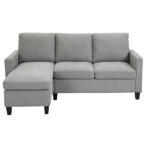 Hörnsoffa med Sovplats, 3-sits Soffa med Förvaring och Kuddar, L-formad, Tyg, Grå