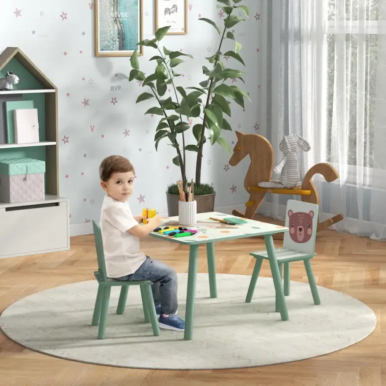 Barnbord Sittgrupp Grön av MDF och Furu för Barn 3-8 År Set