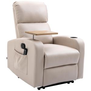 Avslappningsstol Massagestol Beige av Mikrofiber och Metall för Vardagsrum TV Stol med Liggfunktion och Fjärrkontroll Bekväm