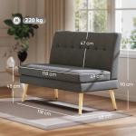 Soffa 2 Sits Kompakt Grå Linnetyg och Trä för Vardagsrum och Små Utrymmen Tuftad Ryggstöd med Mjuk Stoppning Modern och Platsbesparande Design