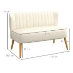 Soffa Loveseat 2-Sits Krämvit av Tyg med Linnelook och Trä för Vardagsrum Dubbelsoffa med Träben Lastkapacitet upp till 150 kg 117 x 56,5 x 77 cm