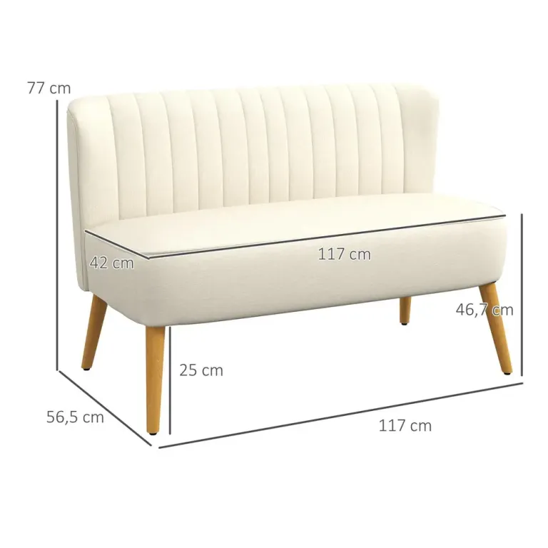 Soffa Loveseat 2-Sits Krämvit av Tyg 117 x 56,5 x 77 cm