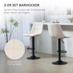 Barstol Köksstolar Set om 2 Beige av Chenille och Stål för Kök och Vardagsrum Höj- och Sänkbar Pall med Ryggstöd