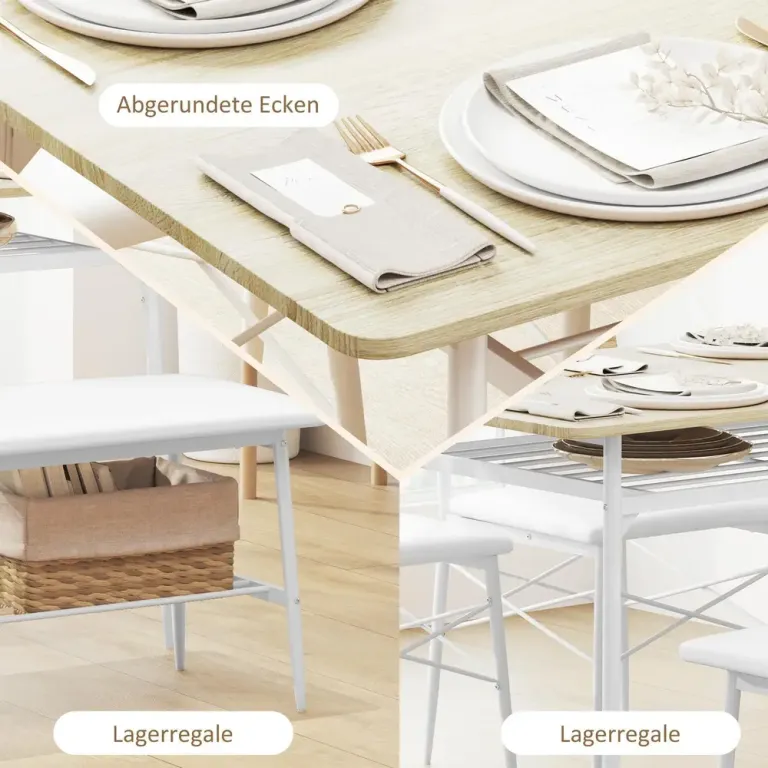 Matgrupp Köksbord Ek av Trä och Metall 4 Delar med Matbord