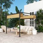Pergola för Trädgård med Justerbart Tak och UPF30+ Skydd för Solskydd Hållbar och Stabil Beige Polyester och Metall 3 x 3 m