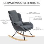 Gungstol med Justerbart Fotstöd, Bekväm Läsfåtölj i Linnetyg, Ergonomisk Vilostol med Träben för Vardagsrum, Mörkgrå, 75 x 95 x 110 cm