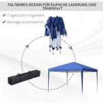Lusthus Paviljong Pop-Up Partytält Blå av Polyester och Metall för Trädgård och Camping Vattenavvisande Tält med Väska 3 x 3 m