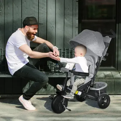 Barntrehjuling med Ryggkorg Mugghållare Metall Grå