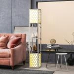Modern Golvlampa med 2 Hyllor och Dragkedja, Svart+Vit, 26x26x156 cm