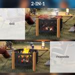 2-i-1 Eldskål Ø75 cm med Gnistskydd, Poker och Grillgaller, Svart, Ø75x58 cm