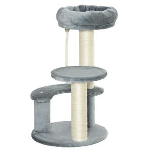 Liten Skrapstolpe med Kattkorg Hängmatta och Sisalpelare Kattträd för Små Katter Grå Ø40 X H65 Cm