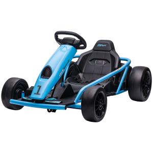 Elektrisk Barnkart med Driftfunktion, Horn, Musik, Säkerhetsbälte och Mjukstart, Blå/Svart