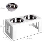 Upphöjd Matbar för Hundar Matstation 2 Rostfria Skålar och Förvaring Ergonomisk MDF för Stora Hundar Vit 58,4 X 30,5 X 25,4 Cm