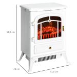Elektrisk Kamin med LED-Eld Fristående Värmare 2 Effektlägen Mysig Stämning utan Rök Vit 41,5 X 28 X 54,8 Cm 950/1850 W
