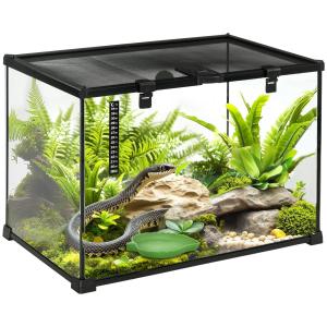 Glasterrarium för Reptiler, Rymlig Matningslåda med Metallnät, Säkert Hem för Reptiluppfödning, Transparent, 50 x 30 x 35 cm