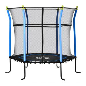 Studsmatta för Barn med Skyddsnät, Säker Trädgårdstrampolin med Vadderade Kanter, Rolig Utomhuslek, Blå, 140 cm (4,5 ft), 60 kg