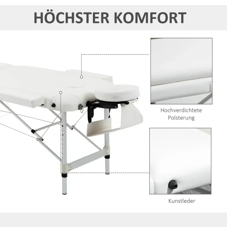 Hopfällbar Massagebänk i Aluminium, Vit