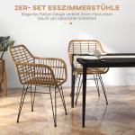 Set med 2 Köksstolar i Boho-stil, PE-rotting, Natur + Svart, 56 x 60 x 79 cm