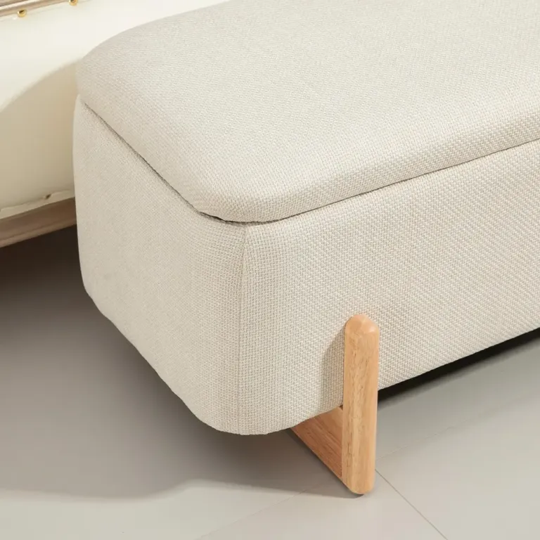 Sittbänk med Förvaring & Skumstoppning Krämvit, Beige