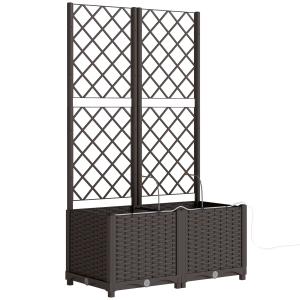Odlingslåda med Spaljé 2-pack Brun Plast för Trädgård Blomlåda med Självbevattning och Dränering 80x40x136 cm
