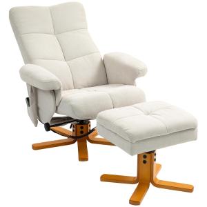 Massagestol med Liggfunktion, Fotpall och 145° Lutning, Polyester, Krämvit, 80 x 86 x 99 cm