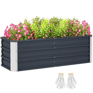 Upphöjd Odlingslåda i Stål, Planteringsbänk med Dränering, Ergonomisk Odling för Grönsaker och Blommor, Mörkgrå, 125 x 47 x 40 cm
