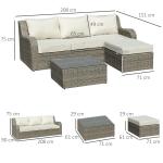 Loungegrupp i Konstrotting 3 Delar, Modulär Utemöbel med Sidobord och Dynor, Elegant Design för Trädgård, Ljusgrå/Beige
