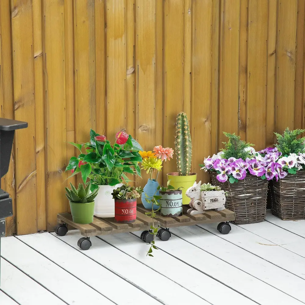 Växtvagn i Trä 2-Pack Rullande Blomställ 30 x 30 Cm