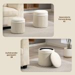Förvaringspall 2-pack Rund Gräddvit Sammet för Vardagsrum Sittpuff med Lock och Förvaring Elegant Fotpall med Gulddetalj 36x36x41,5 cm