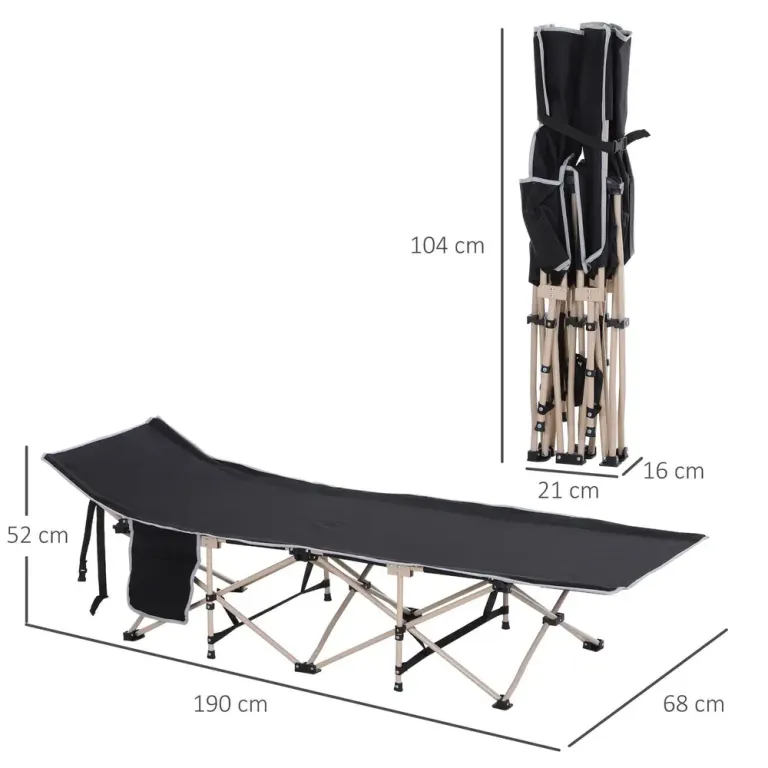 Campingsäng Hopfällbar Säng Svart 190 x 68 x 52 cm