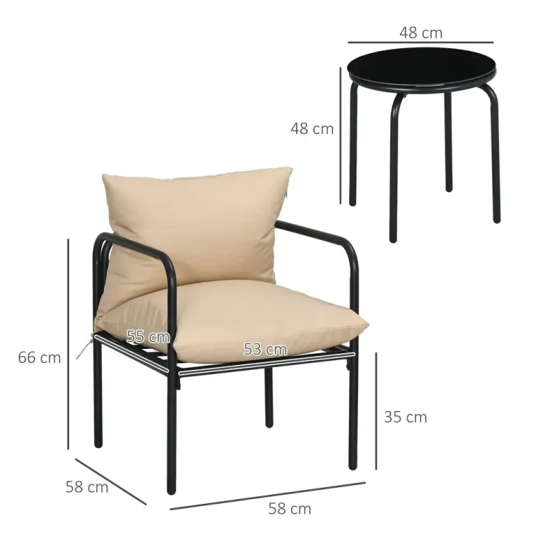 Trädgårdsmöbelset Bistroset Beige av Stål 3 Delar 2