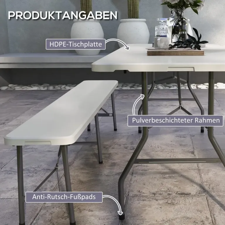 Campingbord Fällbart Bord Vit av Hdpe 180 x 75 x 73 cm