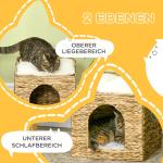 Kattgrotta Kattbädd Brun av Vattenhyacint för Katter upp till 5 kg 2-Nivå med Kudde Mysig Sovplats Naturlig Design