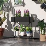 Växtställ Blomsterhylla med 2 Våningar Svart av Metall för Inomhusbruk och Balkong Blomstertrappa för Dekoration 70 cm