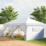 Pop up Paviljong med Fönster och Dragkedja samt Sidoväggar för Trädgård Hållbar och Stabil Vit Polyester och UV-skydd 6 x 3 m