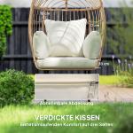 Äggformad Rottingstol med Avtagbar Kudde, Stoppad Utomhusstol, Beige, 95x80x155 cm