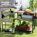 Grillvagn Serveringsvagn med Arbetsyta Svart av Rostfritt Stål för Trädgård och Terrass BBQ Grillbord med Hyllor 105 x 50 x 79 cm