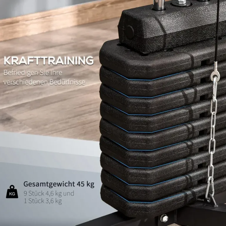 Multigym med Latdrag och 45 kg Vikter, Svart