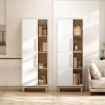 Bokhylla Stor Vit MDF för Vardagsrum och Kontor Fristående Hylla med 4 Öppna Hyllplan och 2 Skåp Modern Design 176 cm