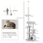 Skrapstolpe Kattträd Ljusgrå av Sisal och Plysch för Katter Höj och Sänkbar med Lutningsskydd Stabila Sittplattformar 2,25-2,55 m