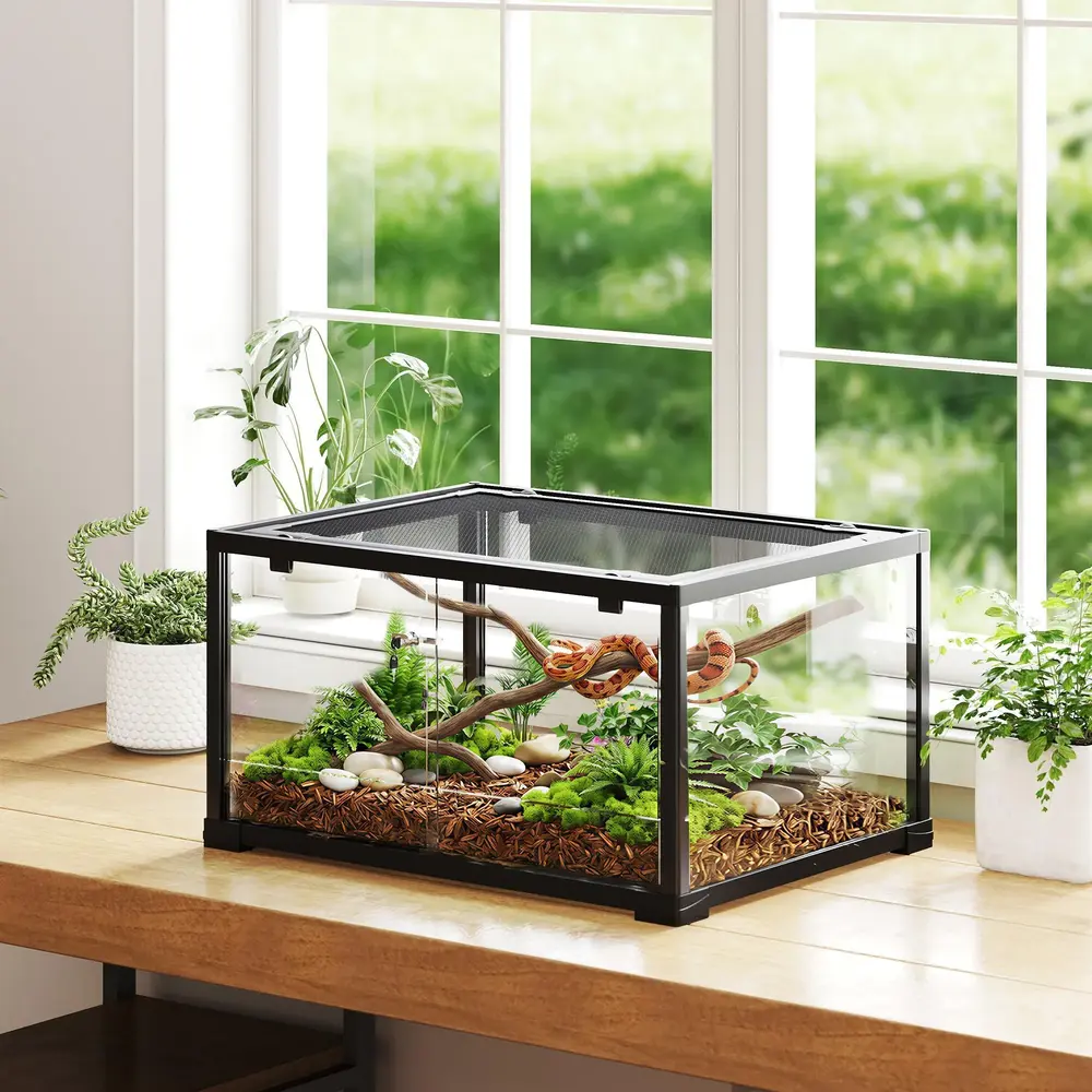Terrarium 86 Liter Svart Glas och Metall för 60x45x32 Cm