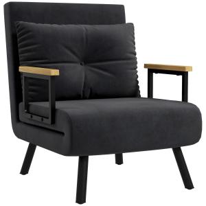 Relaxfåtölj i Skandidesign inkl Kudde med Knappdekor för Vardagsrum och Sovrum Ergonomisk och Avkopplande Svart Tyg och Trä